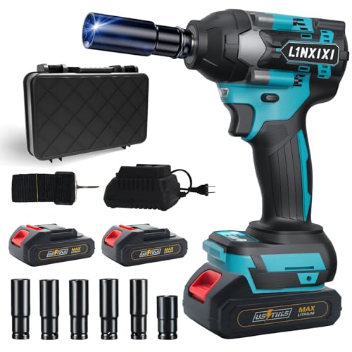Schlagschrauber Akku 1000Nm für Makita 18V Batterie 3000RPM mit zwei 18V/2,0Ah-Akkus und 1/2 Zoll Bürstenloser Schlagbuchsen für Schraube und Mutter Entfernung