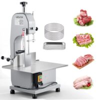 Elektrische Fleischbandsäge 1100 W mit Arbeitsfläche, Schnittstärke 0-110 mm und 7 Ersatzklingen für Gefrorenes Fleisch und Schweinefleisch