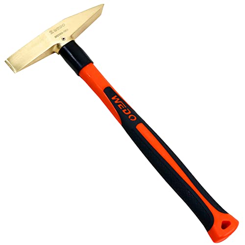WEDO Schweißhammer mit Fiberglas-Griff, Messing, 300g Schlackenhammer, Schweißer-Pickhammer Länge 280mm
