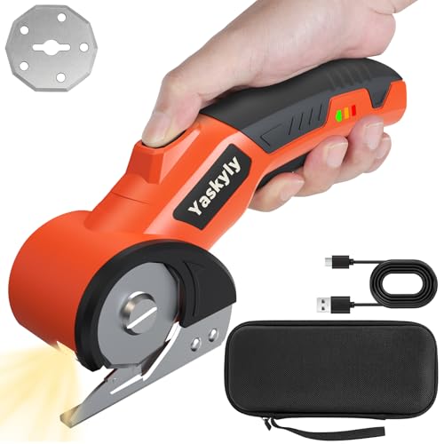 Kabellose elektrische Schere mit LED Licht und Sicherheitssperre, universeller Schneidmechanismus für Papier, Pappe, Teppich, Leder, Filz und Kunststoff