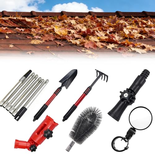 Effiziente Dachrinnenreinigung mit dem Zenselect-Kit, Teleskop-Reiniger mit Bürste, Schaufel und Rake, ausdehnbarer Dachrinnenbürste für Zuhause und Garten
