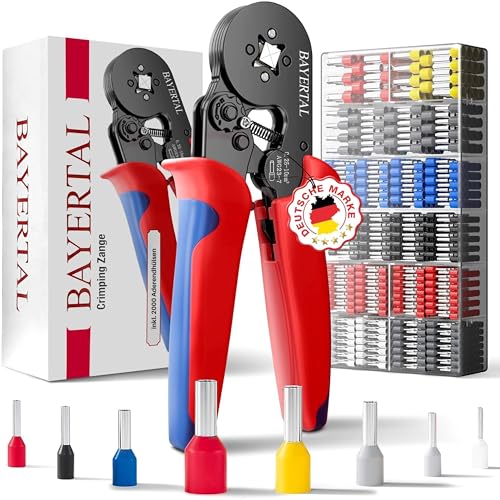 Bayertal Crimpzange Set mit 2000 Aderendhülsen - Vierkant-Pressung für präzises Crimpen von Kabeln & Drähten - Aderendhülsenzange 0,25–10 mm², professionelles Werkzeug für Elektriker und Heimwerker