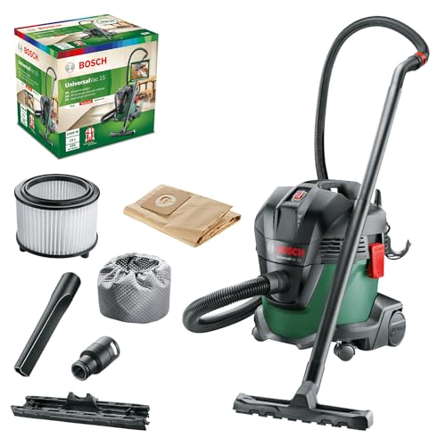 Bosch UniversalVac 15, Nass- und Trockensauger im Set mit fünf Papierfilterbeuteln, 1000 Watt, 15 Liter Behältervolumen, Karton