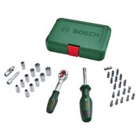 Bosch Ratschen ¼"Steckschlüsselsatz-Set, 34-teilig - Hochwertiger und vielseitiger Steckschlüsselsatz für Heimwerkaufgaben mit ergonomischem Griff und magnetischer Bit-Aufnahme