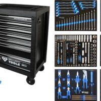 Werkstattwagen mit 6 bestückten Schubladen, komplett ausgestattet mit verschiedenen Werkzeugen von der Marke BRILLIANT TOOLS.