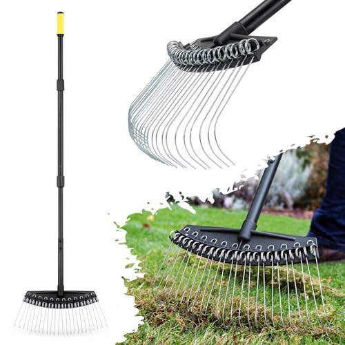 Colwelt Vertikutierer, Rasenrechen mit dünnen gebogenen Federstahlzinken für perfekte Ergebnisse im Garten, umweltfreundlich und effektiv für das Vertikutieren von Rasenflächen