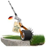 Rasenkantenschneider manuell mit präziser Stahlklinge und Gummirad, verstellbarer Stiel bis 177 cm für saubere Rasenkanten in Garten und Wegesystemen.
