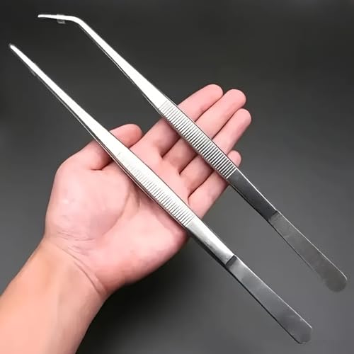 2-teiliges Set aus Edelstahl-Pinzetten mit geraden und gebogenen Zangen für Bonsai, Aquascaping, Terrarium und Basteln