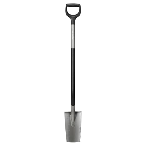 Ergonomischer Wurzelspaten mit Sägezahnung zum Durchtrennen von Wurzeln, D-Griff, Borstahl/Kunststoff für Gartenarbeit und Gartenerhaltung
