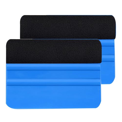 Zwei Rakels mit Filzkante in Blau für effizientes Arbeiten mit Folien, ideal für Autoaufkleber, Möbelfolien und Fensterfolien.