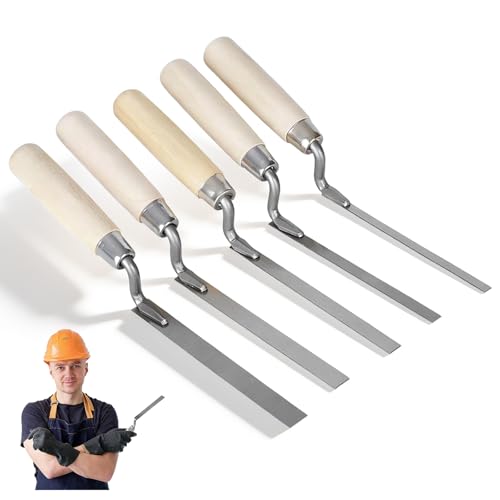 Fugenkellen-Set mit 5 verschiedenen Größen für verschiedene Fugenbreiten, aus hochwertigem Kohlenstoffstahl mit ergonomischem Holzgriff, ideal für Verputzen, Spachteln und Fugenarbeiten