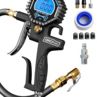 Digitaler Reifenfüller mit Manometer - hochpräziser Druckluft-Reifendruckprüfer 0–14 bar, 360° drehbarer Ventilkopf, langer Schlauch für Auto und LKW