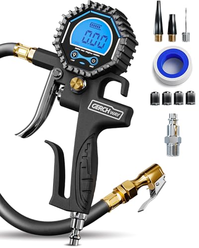 Digitaler Reifenfüller mit Manometer - hochpräziser Druckluft-Reifendruckprüfer 0–14 bar, 360° drehbarer Ventilkopf, langer Schlauch für Auto und LKW
