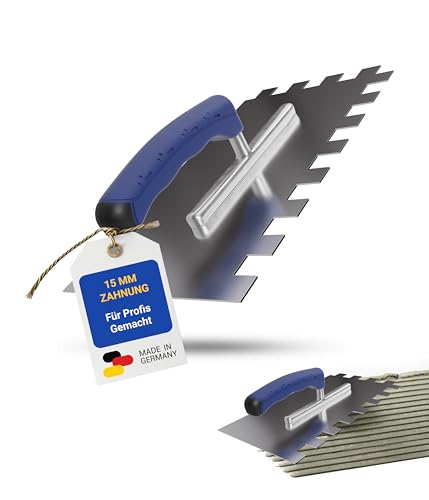 Karl Dahm Softgriff-Zahnkelle 15 mm, Rostfreie Fliesen-Kelle mit 15 mm Zahnung, Kelle mit ergonomischem Softgriff aus Edelstahl