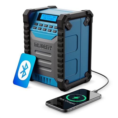 DAB Radio mit Bluetooth für Baustelle, 10.000mAh Akku & USB-Powerbank, IP54 Staub- und Wasserdicht