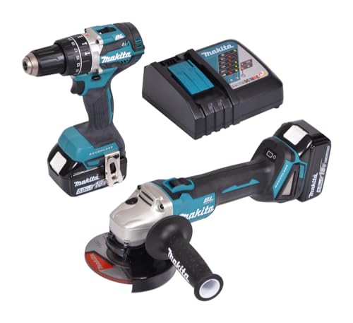 Makita Werkzeugset Combo mit Bohrer und Ladegerät-Box auf einem weißen Hintergrund, ideal für den Heimwerker