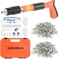 Manuelle Nagelpistole für Beton und Stahl, 5-stufige Einstellung - Komplettset mit 220 Nägeln, Handgehaltene Mini-Nagelpistole, Leiser Bolzenschussgerät für Deckenmontage/Wandbefestigung