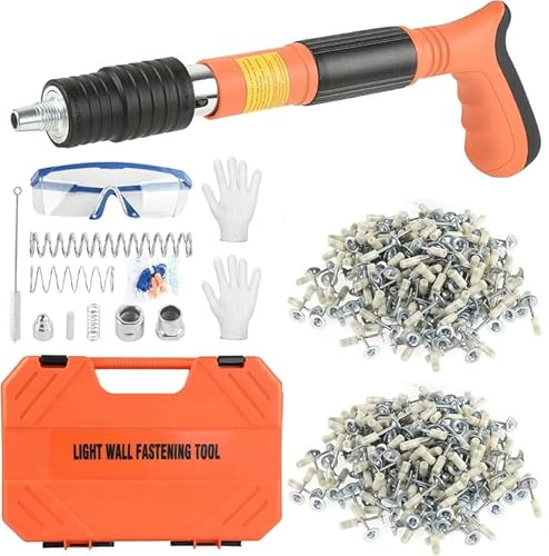 Manuelle Nagelpistole für Beton und Stahl, 5-stufige Einstellung - Komplettset mit 220 Nägeln, Handgehaltene Mini-Nagelpistole, Leiser Bolzenschussgerät für Deckenmontage/Wandbefestigung