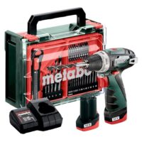 Metabo Akku-Bohrschrauber PowerMaxx BS Basic Set 12 V 34 Nm Drehmoment 2 Gänge Schnellspannbohrfutter LED-Licht Gürtelhaken kompakt inkl. 2 Akkus Ladegerät Zubehör-Set Kunststoffkoffer