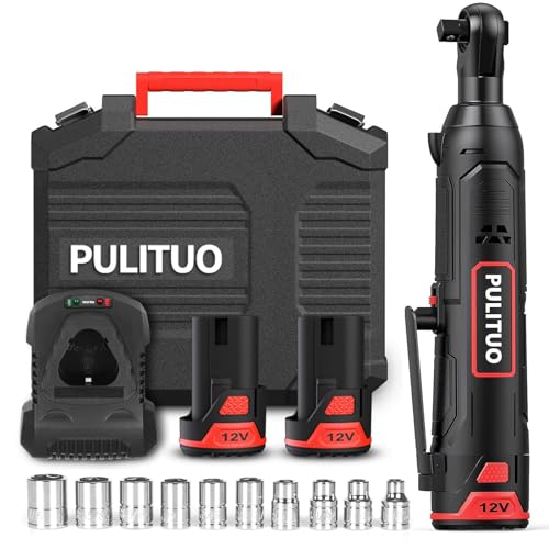 PULITUO Elektrische Ratschenschlüssel Set mit 12V Akku, 3/8