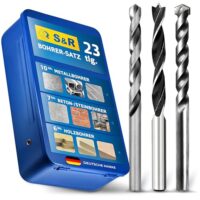 S&R 23-teiliges Bohrer-Set für Holz, Stein und Metall - Universalbohrer mit HSS-M2-Stahl und Betonbohrern