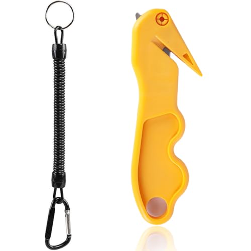 Sicherheitsmesser mit gelber Klinge und schwarzem Schlüsselband zum schnellen Öffnen von Paketen