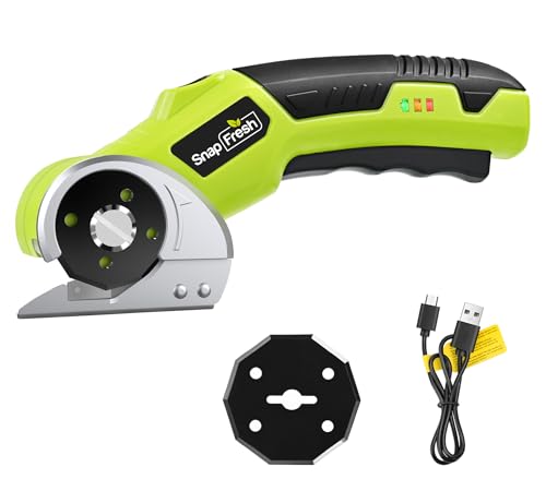 SnapFresh Kartonschneider Akku, Elektrische Schere Rollschneider Kabelloser Universalschneider mit 2 Selbstschärfenden SKS7-Klingen & LED-Licht für Hobbys und DIY-Projekte