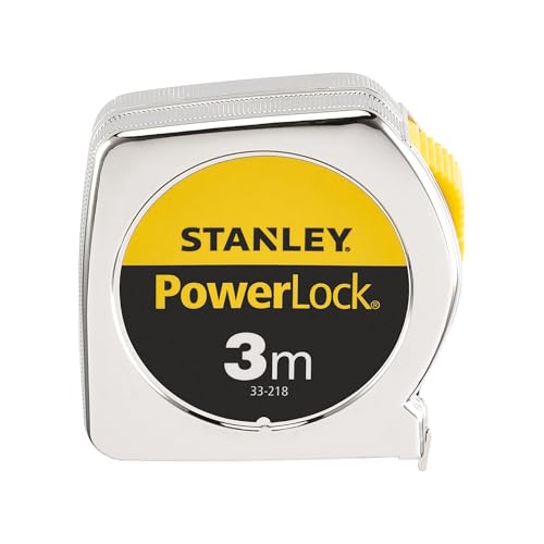 STANLEY Maßband Bandmaß/Messband Powerlock, 3 Meter lang, Metall, Gürtelclip, extra starker Band, gebogen, beidseitige Skala, Mylar-Schutzschicht, Endhaken zweifach vernietet