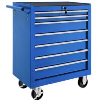 Blauer Werkzeugwagen mit 7 Schubfächer, Rollen mit Bremsen und zwei Schlüsseln - perfekter Begleiter für Ihre Werkstatt oder Garage