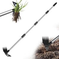 Effizienter Unkrautentferner mit langem Stiel, 2-in-1 Unkrautrechen und Gartenhacke für Gartenpflege