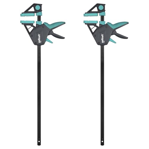 Wolfcraft 2 Einhandzwinge PRO, Spannkraft 150 kg, komfortable Zwinge für den Allroundeinsatz, 450 mm Spannweite, Made in Europe