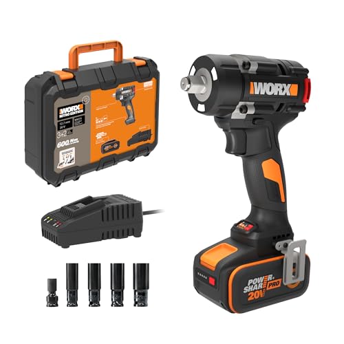 WORX WX273 Akku Schlagschrauber 20V, 600 Nm Drehmoment, Brushless Motor, 3 Geschwindigkeitsstufen, Reverse Auto Stop, LED Licht, PowerShare kompatibel (inkl. 4Ah Akku & Ladegerät)