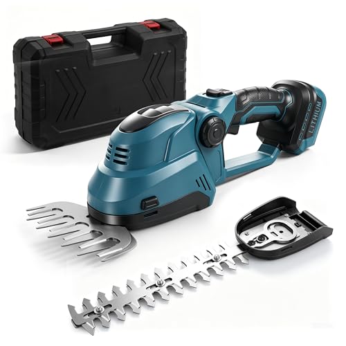 2-in-1 Akku Heckenschere & Grasschere, elektrischer Strauchschneider mit 90° verstellbarem Kopf und 400W Bürstenloser Motor