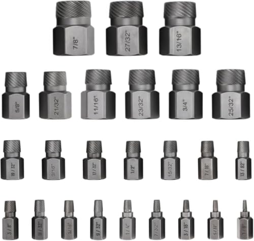 25-teiliges Schraubenausdreher Set - Profi Ausdrehset zum Entfernen von Gebrochenen Bolzen, Schrauben und Steckschrauben