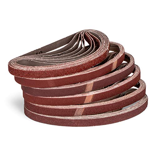Hochwertige Gewebe-Schleifbänder für Powerfeilen, 48 Stück/Gewebe-Schleifbänder / 13 x 457 mm/je 8 x Korn 40-60 - 80-120 - 180-240