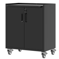 Metallschrank mit Rädern, Werkstattschrank für Garage, zwei Türen und Rollen, schwarz, Werkzeug-Lagerung