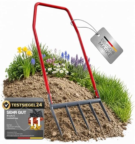 Broadfork Grabegabel 50 cm, die extra stabile Doppelgrabegabel mit 6 mm verstärkten Zinken, inkl. Ebook, rückenschonender Bodenlockerer & Aerifizierer für Harte Böden
