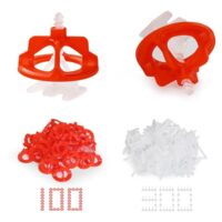 Fliesen Nivelliersystem 2mm Set, 300 Stück Gewindelaschen und 100 Stück Zughauben für professionelle Keramikfliesen und Stein Installation