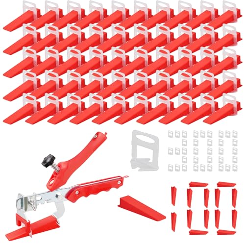 Effizientes Werkzeug für Boden- und Wandinstallation, Fliesen Nivelliersystem Set von Flintronic, Druckzange mit 100 Keilen und 300 Zuglaschen 2mm, Nivelierset für DIY und Profi