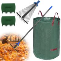 Gartenlaubrechen Set mit 32 Gallonen Laubsäcken und 2 Laubschaufeln, Gartenrechen zum Reinigen von Rasen und Pflanzen
