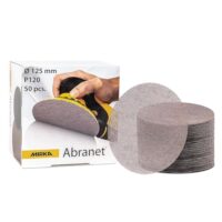 Mirka Abranet Schleifgitter Ø 125mm Klett/Korn P120 / 50 Stück für Exzenterschleifer und Schleifmaschinen zum Schleifen von Holz, Spachtel, Lack und Kunststoff