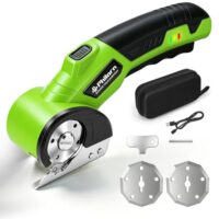 Elektrische Schere Kartonschneider mit Sicherheitsverriegelung, LED-Licht und 2 Ersatzklingen für Stoff, Teppiche, Kunststoff, Aluminiumblech und Karton mit USB-C-Ladeanschluss (grün)