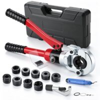 Professionelles Presszange Set für verschiedene Rohrtypen, enthält 9 Pressmatrizen, einen Rohrschneider und ein Entgratungswerkzeug mit 10 Klingen