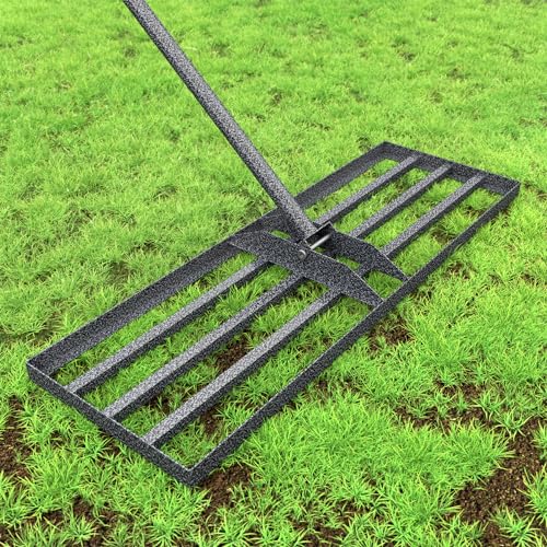 Hochwertige Rasenlevelrakete 76x25cm mit verstellbaren Stiel und rostschutzbeschichtetem Rasenrechen aus Stahl für Garten, Hof, Golfplatz und Rasenpflege
