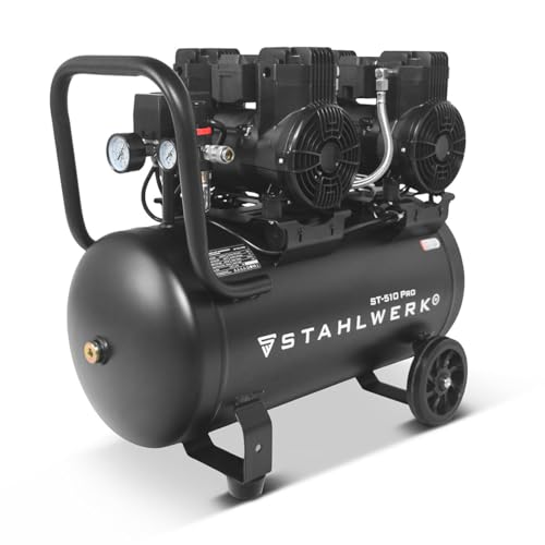 Druckluftkompressor mit 50 L Tank, ölfrei und leise, 10 bar, 3,94 PS, 500 l/min, 70 dB, Brushless-Motoren, Silent-Funktion
