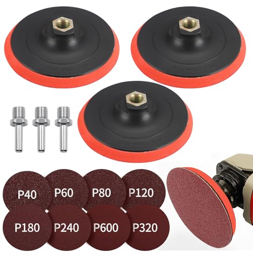 Schleifpapier, Schleifscheiben, Polierteller und Bohradapter für Winkelschleifer - Set mit 40 Stück Schleifpapier und 3 Klett Poliertellern