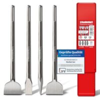 Meißel Set für Fliesen, Beton und Putz - 4-teilig mit SDS Max Aufnahme - Chrom-Vanadium-Stahl - Bosch Hilti kompatibel