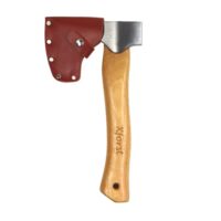 Xforst Trekkingbeil aus geschmiedetem Kohlenstoffstahl mit Hickory-Holz-Stiel und Leder-Schutz. Wikinger Axt für Outdoor-Fans.