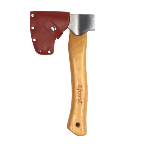 Xforst Trekkingbeil aus geschmiedetem Kohlenstoffstahl mit Hickory-Holz-Stiel und Leder-Schutz. Wikinger Axt für Outdoor-Fans.