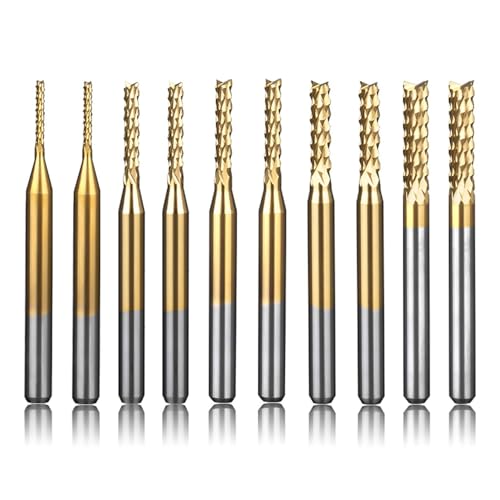 10 Stücke Schaftfräser 1,0-3,0mm, Titan Beschichtete Hartmetall CNC Fräser für Metallbearbeitung und Gravur von Holz